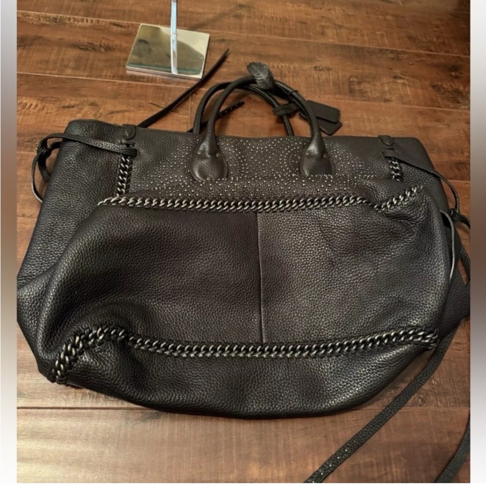 COACH RARE Tatum whipstitch Studded Black Leather Bag weekender 5 HANG TAGS EUC - Picture 8 of 15